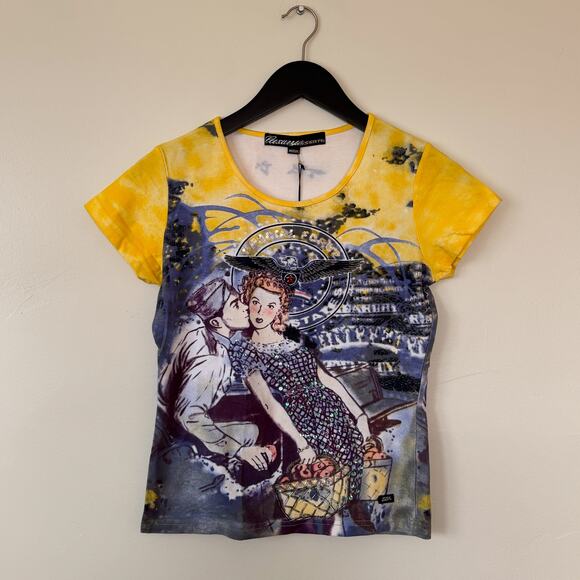 miss sixty vintage retro style graphic top made in usa sz m - Picture 1 of 6